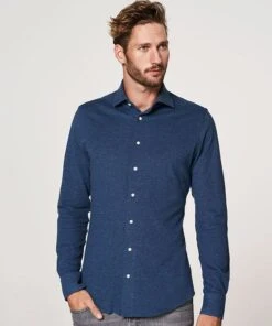 Profuomo Overhemd Knitted Indigoblauw -Kleding Outlet Winkel 56027 6